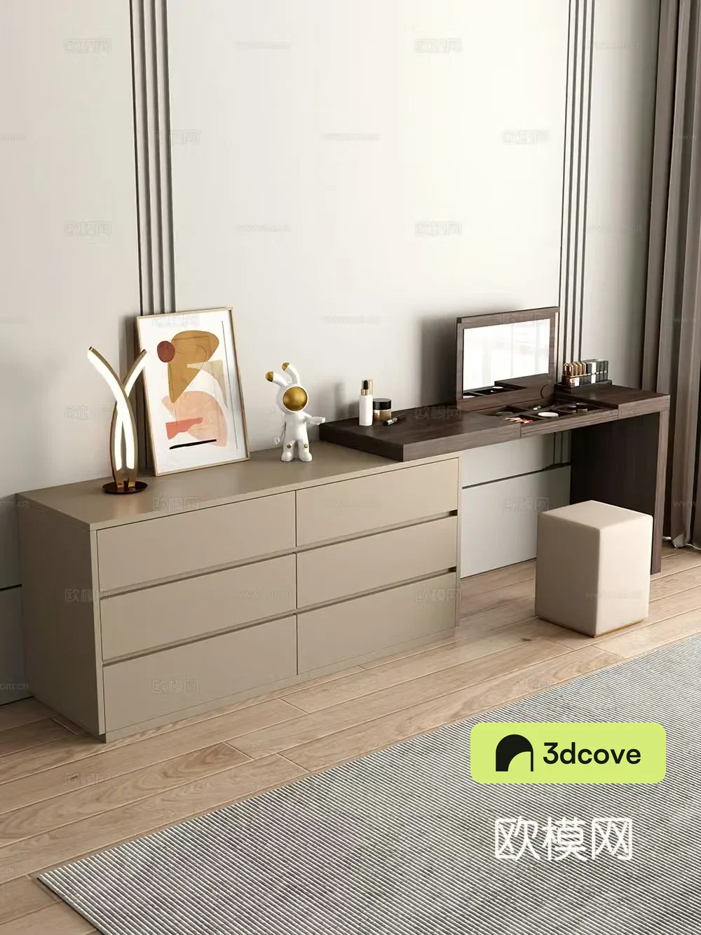 Modern style dressing table makeup stool combination dressing table makeup stool mirror decoration hanging painting