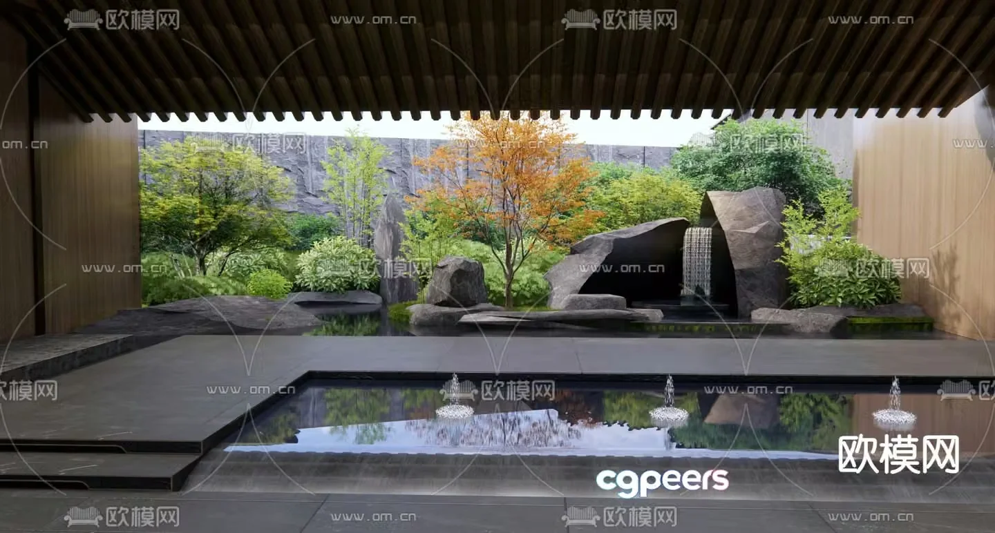 Patio Garden Rockery Waterscape Falling Water Landscape 3D Model
