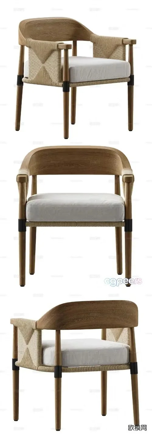 Modern armchair dining chair wooden chair 3d model