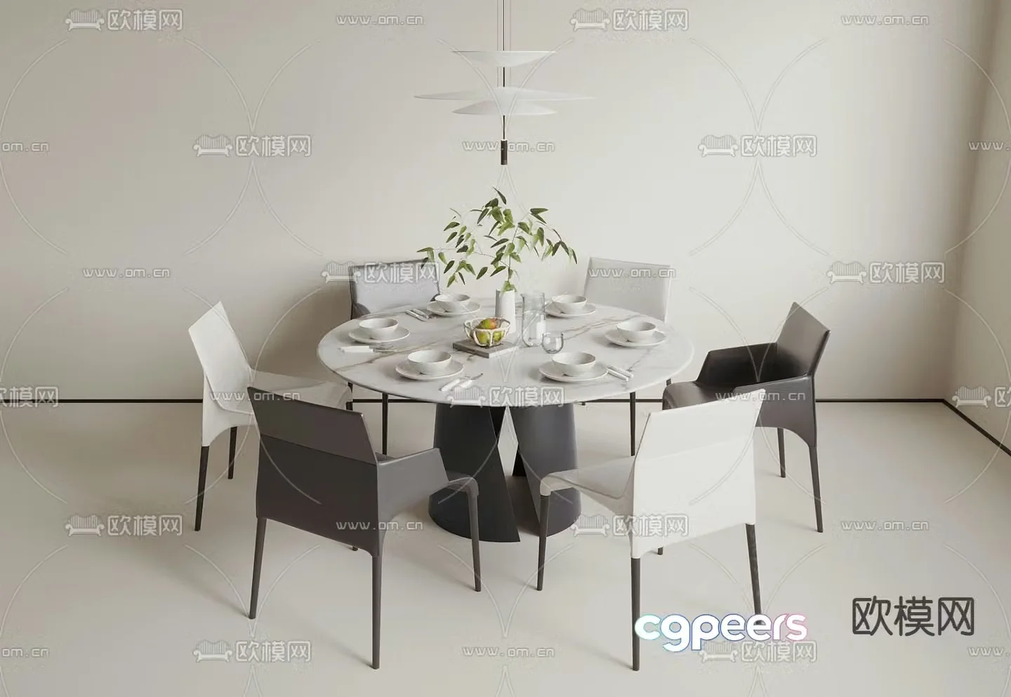 Round dining table and chairs 3d model