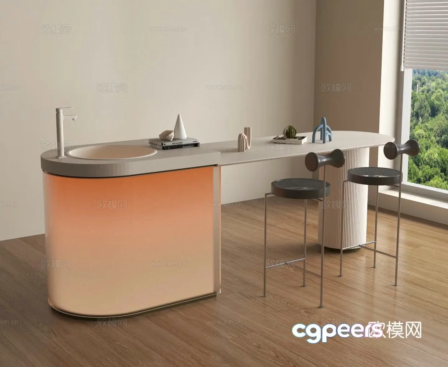 Bar counter bar chair water bar bar dining table chair 3d model