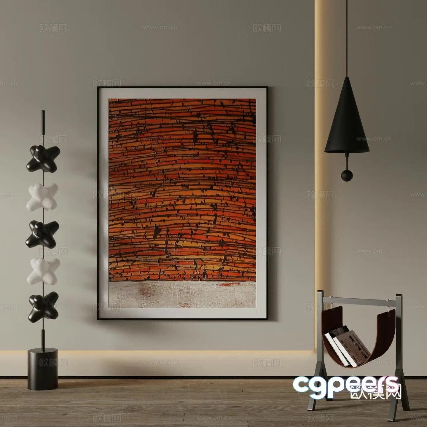 Modern decorative painting Rock wall texture hanging painting 3d model
