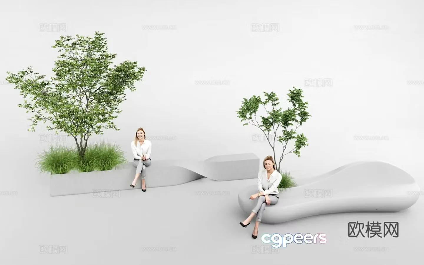 Modern tree pool outdoor seating 3d model