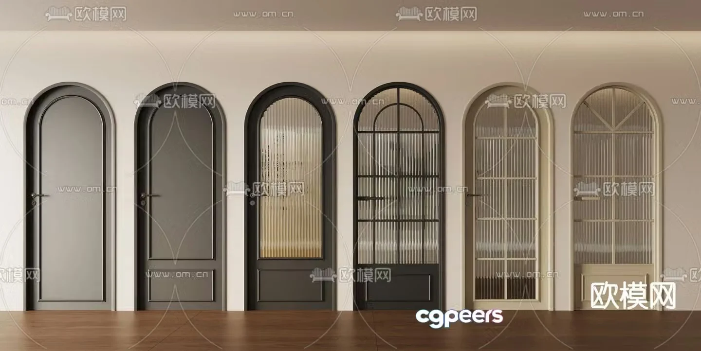 French glass door kitchen and bathroom door sliding door 3D model