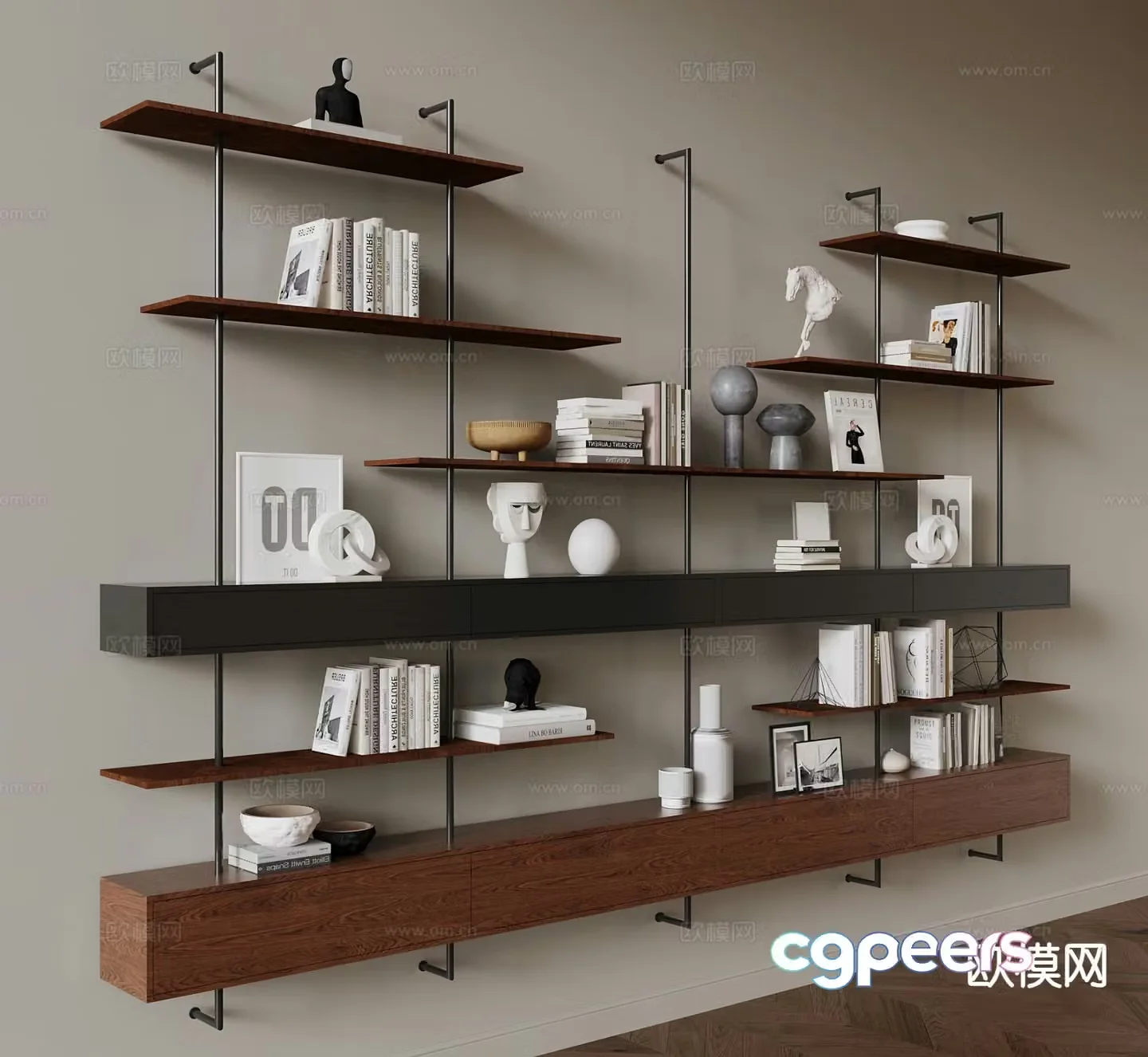 Medieval style bookshelf shelf 3d model