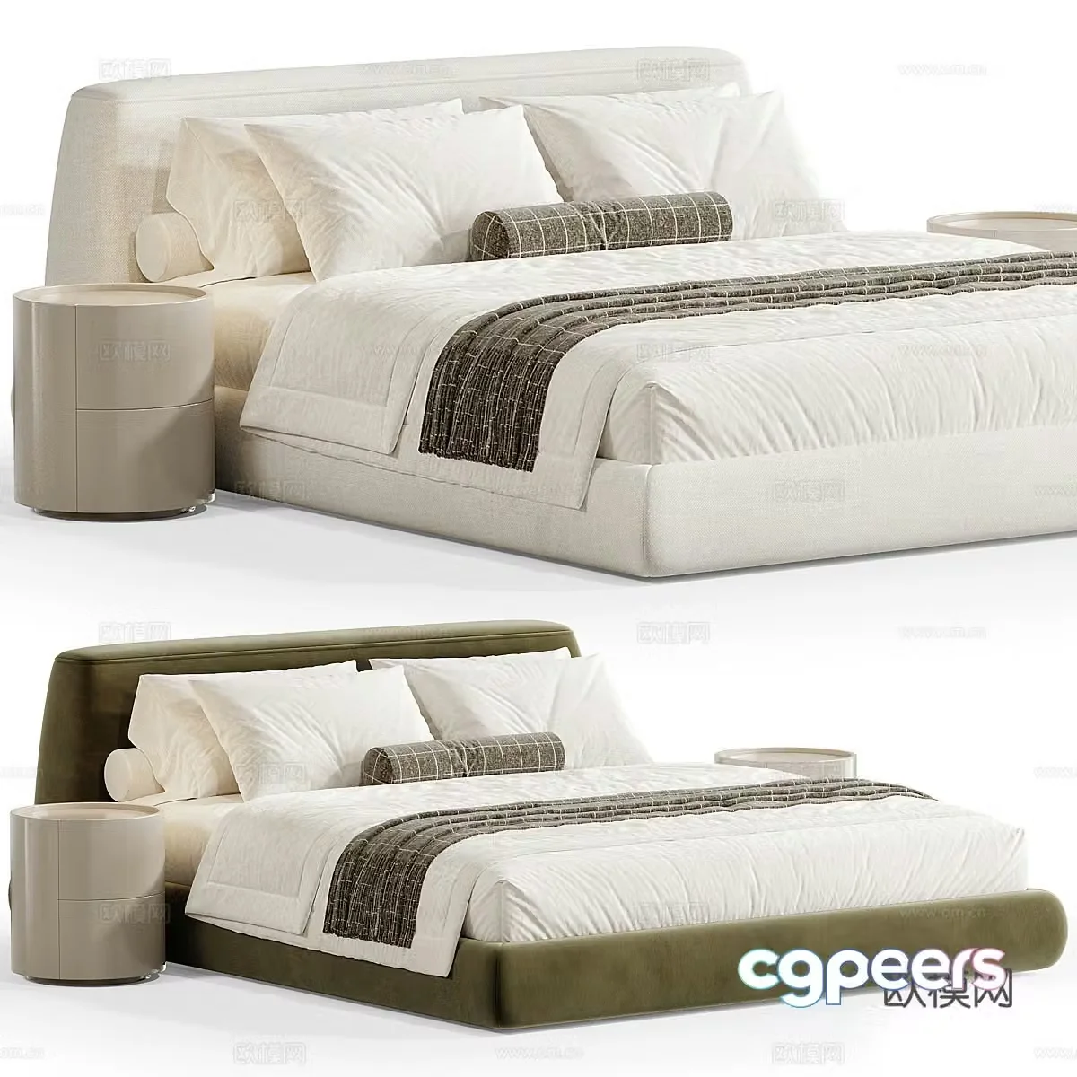 Modern Italian cream style Aima fabric double bed 3D model