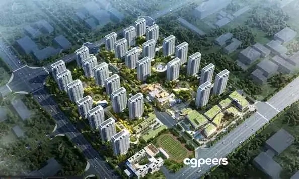Aerial View Of A Cityscape 3D Model – 9281 – VRAY Render