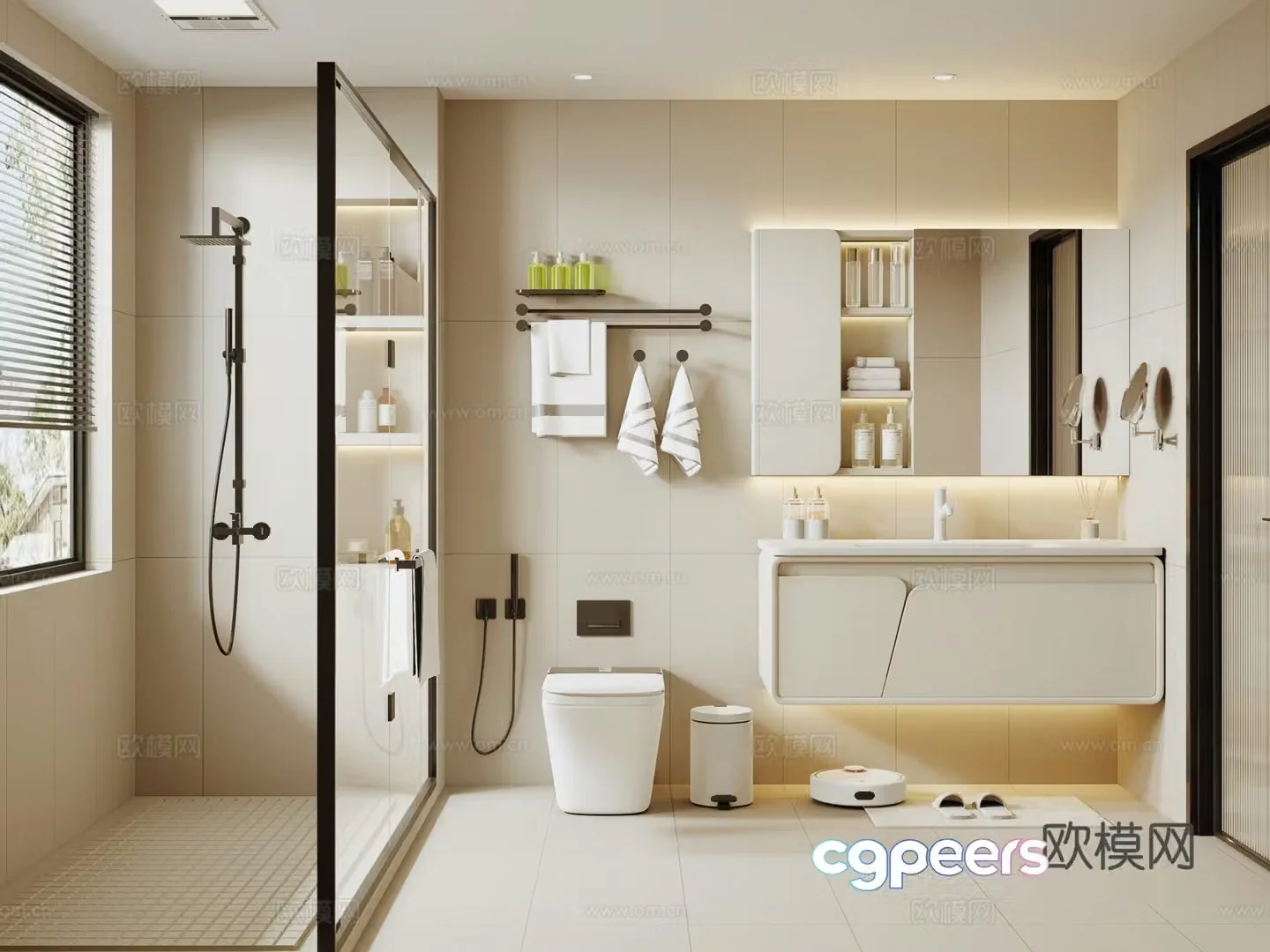 Modern cream bathroom wet and dry bathroom 3d model
