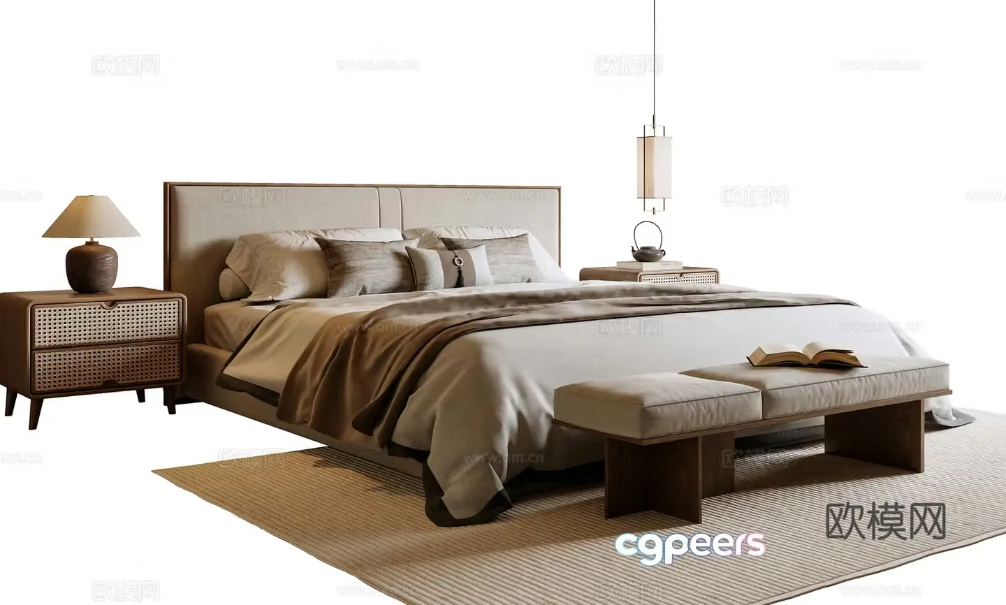 New Chinese style double bed 3D model