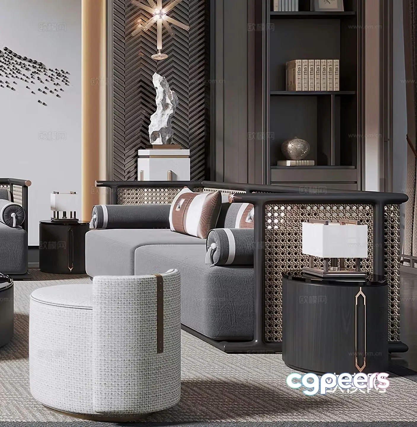 New Chinese sofa New Chinese casual chair Ornaments Decoration Double sofa Leisure sofa 3D model
