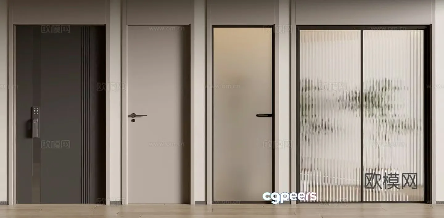 Modern single door bedroom door room door glass door 3d model