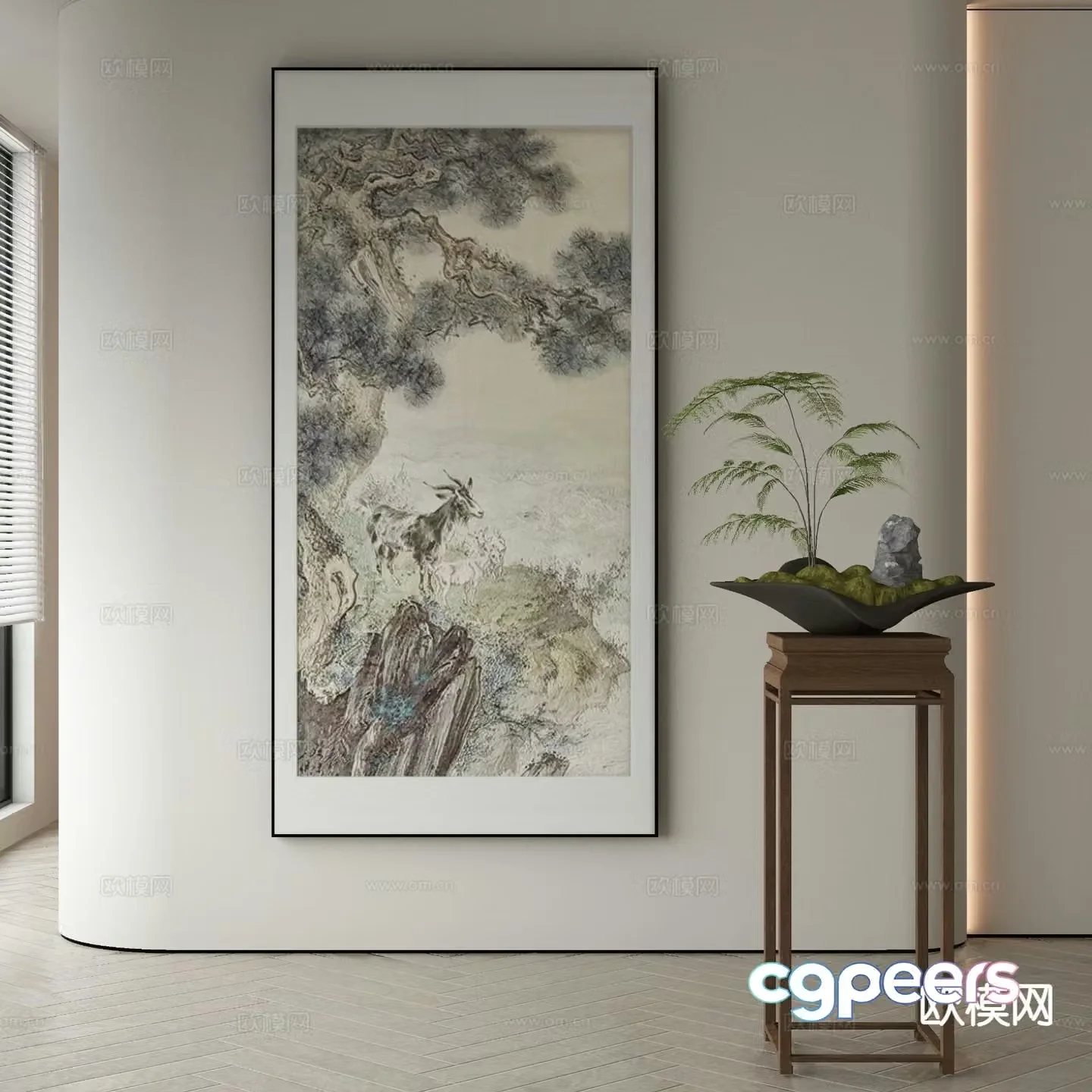 New Chinese style decorative painting gouache painting ink painting 3D model