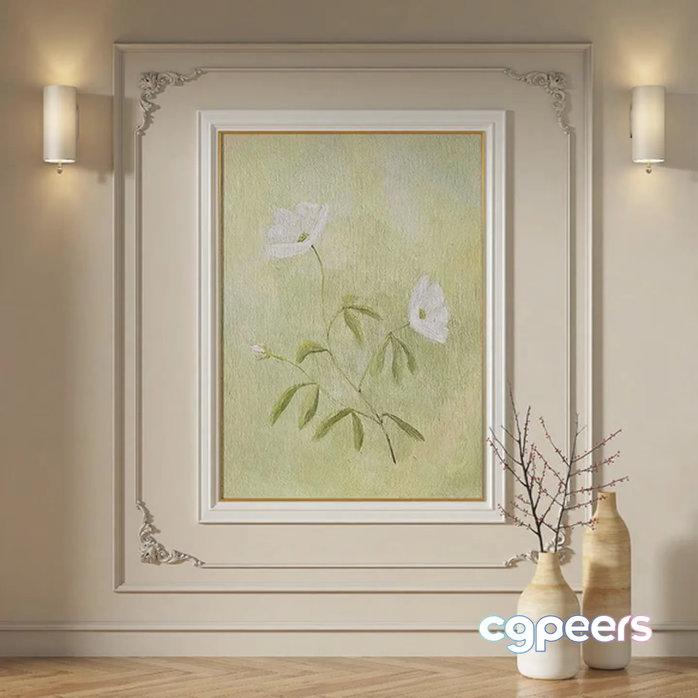 White Flower Painting 3D Model – 2130 – VRAY Render