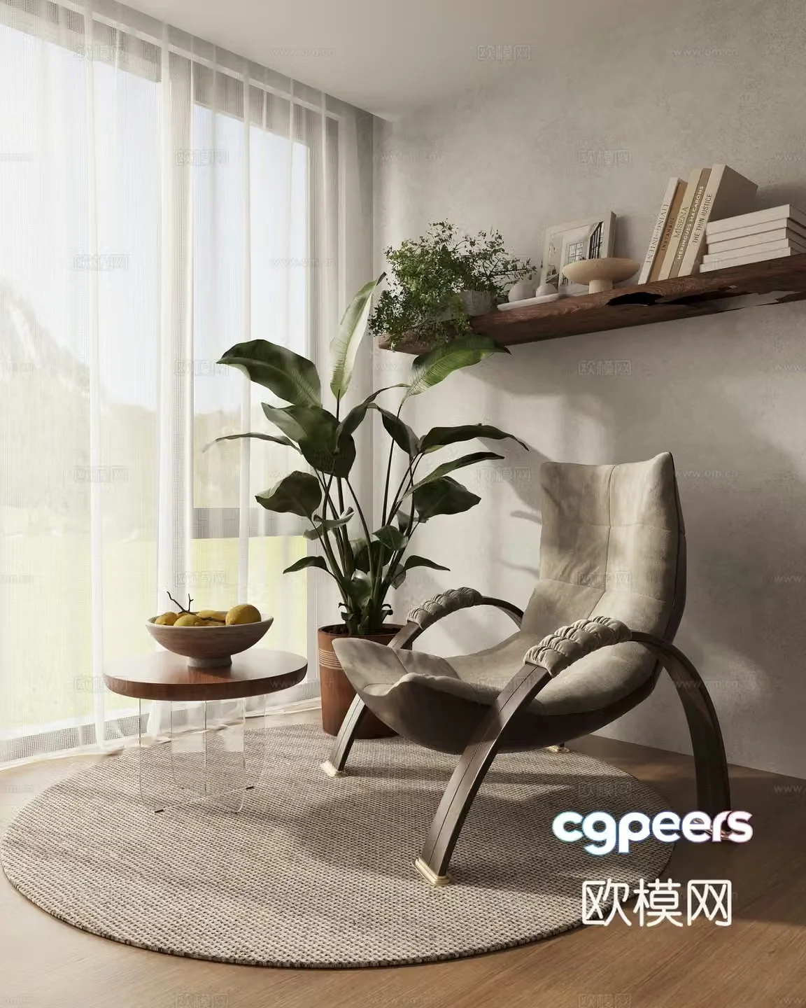 Pastoral style leisure chair by several lazy sofa carpet potted plant 3D model