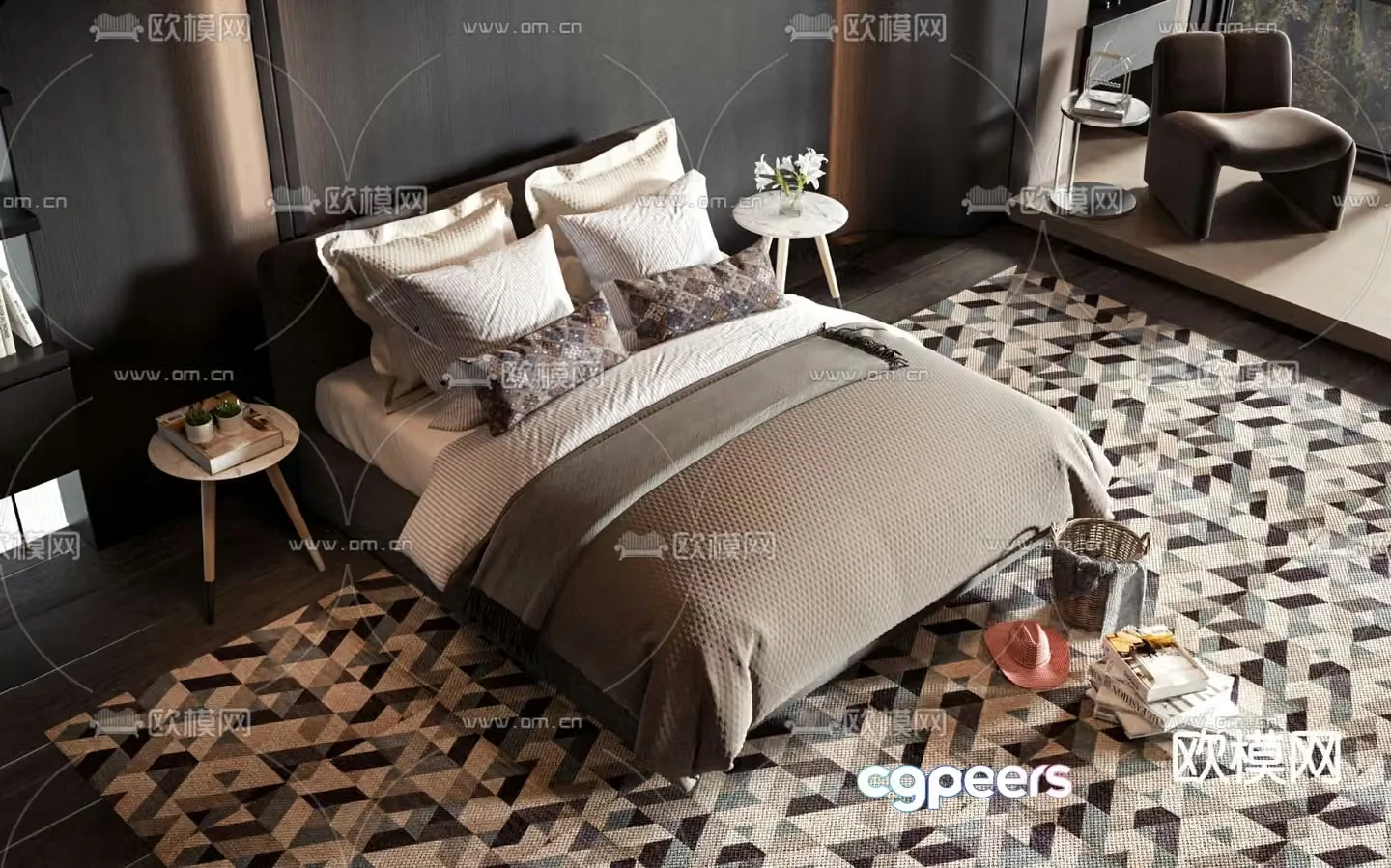 Commercial bed double bed 3d model