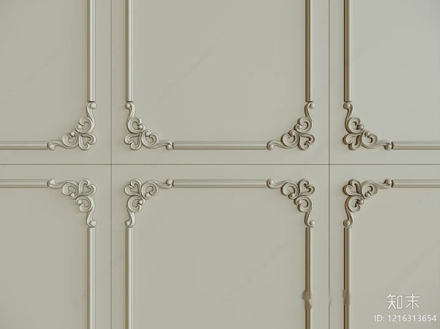 A Beige Wall With Decorative Elements 3D Model – 12596 – VRAY Render