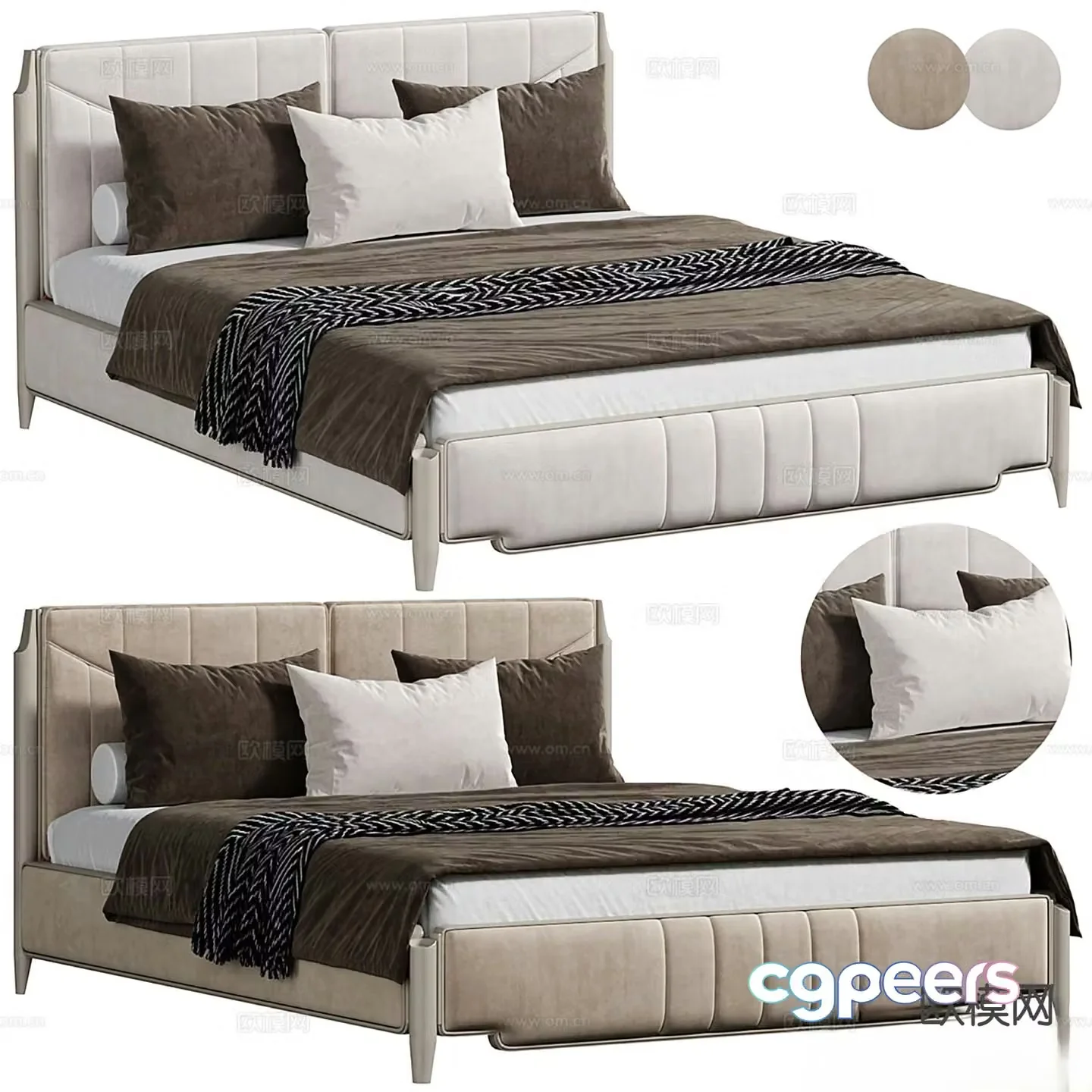 BEIGE double bed 3d model