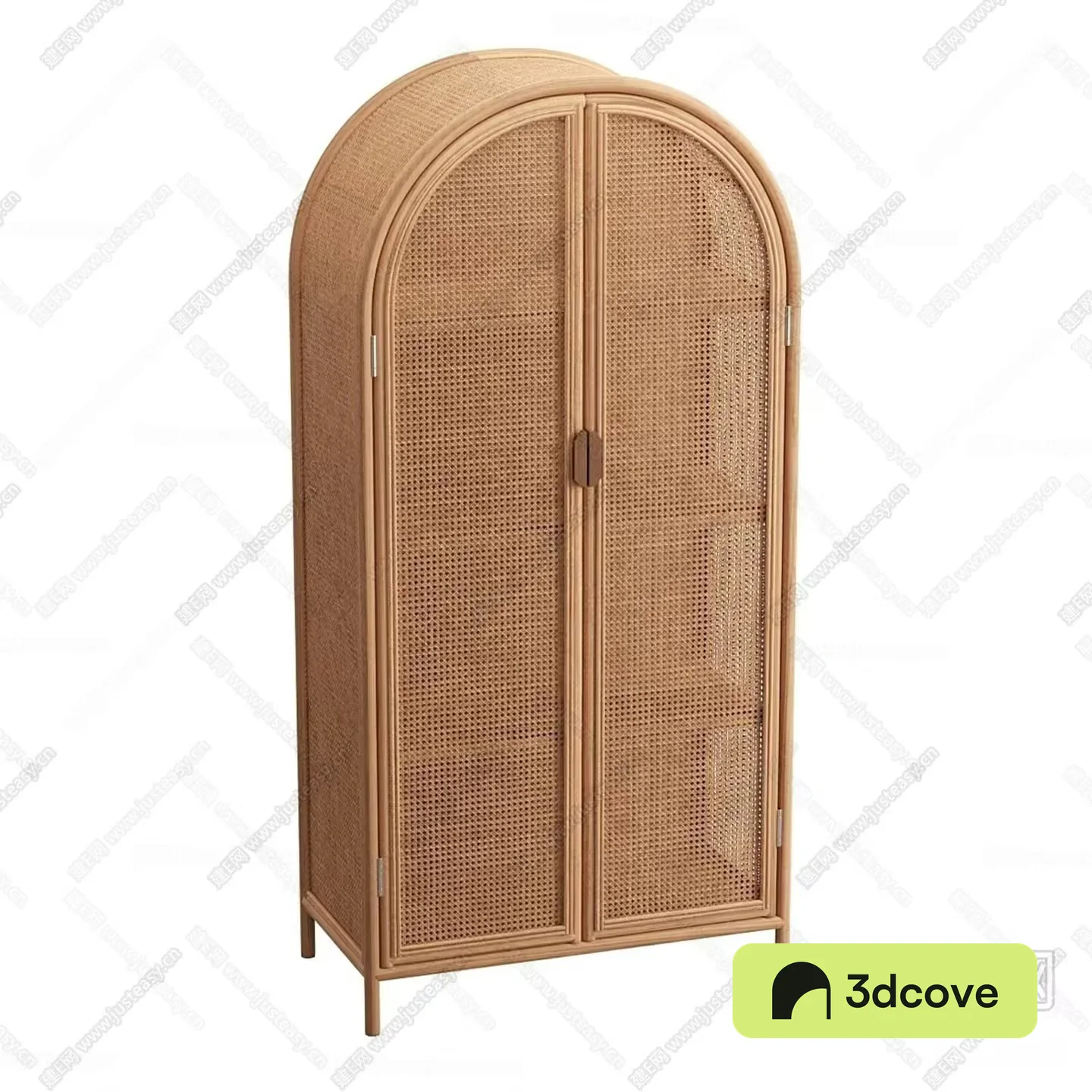A Wooden Cabinet With A Wicker Front