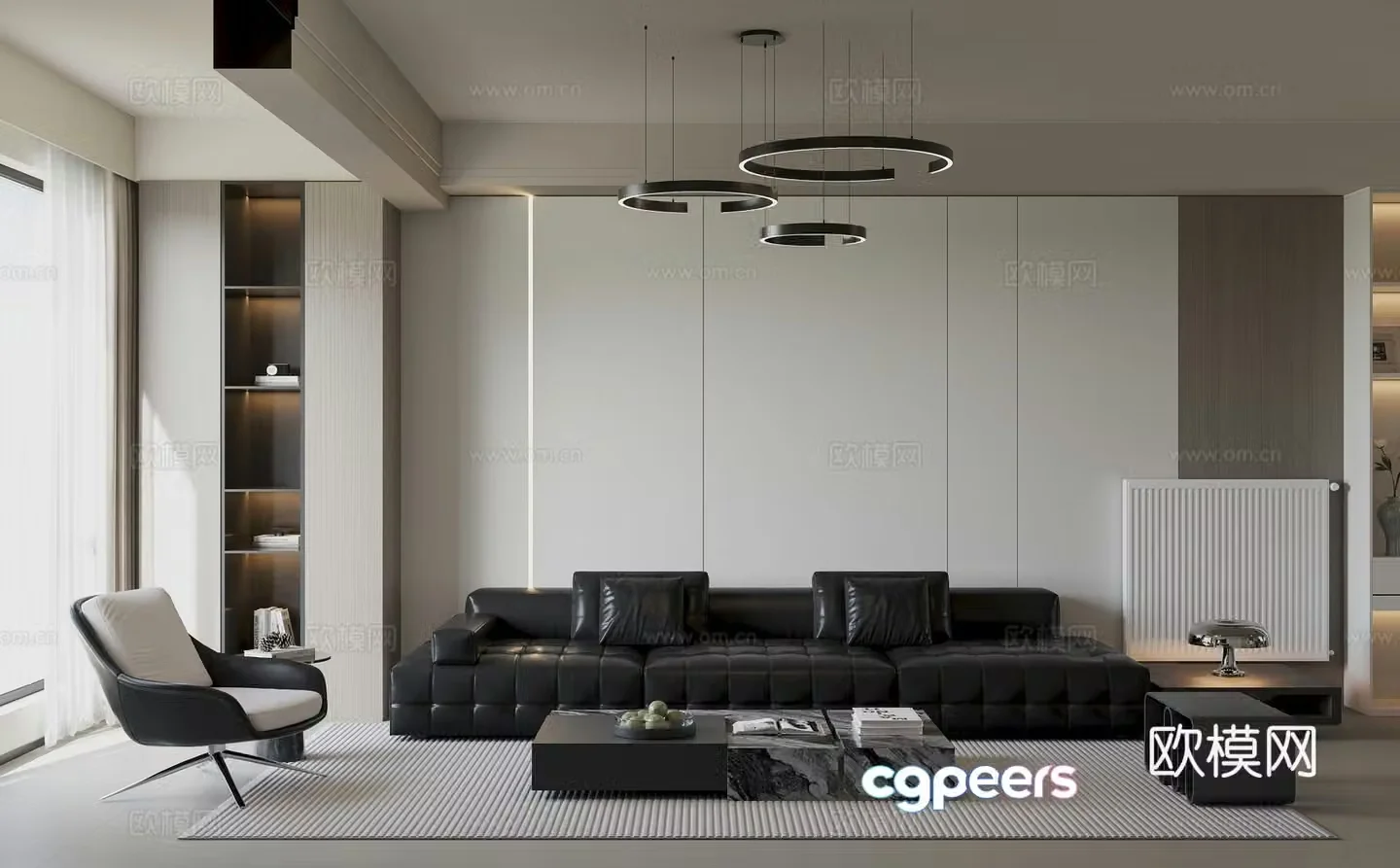 Modern living and dining room 3d model