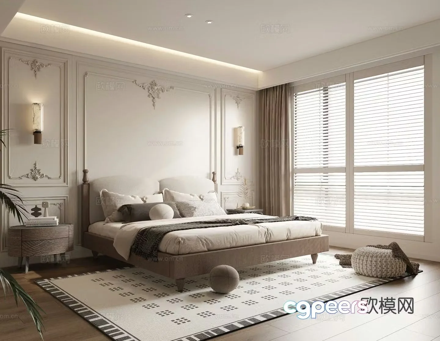 French style old-fashioned bedroom master bedroom second bedroom double bed elderly room 3D model