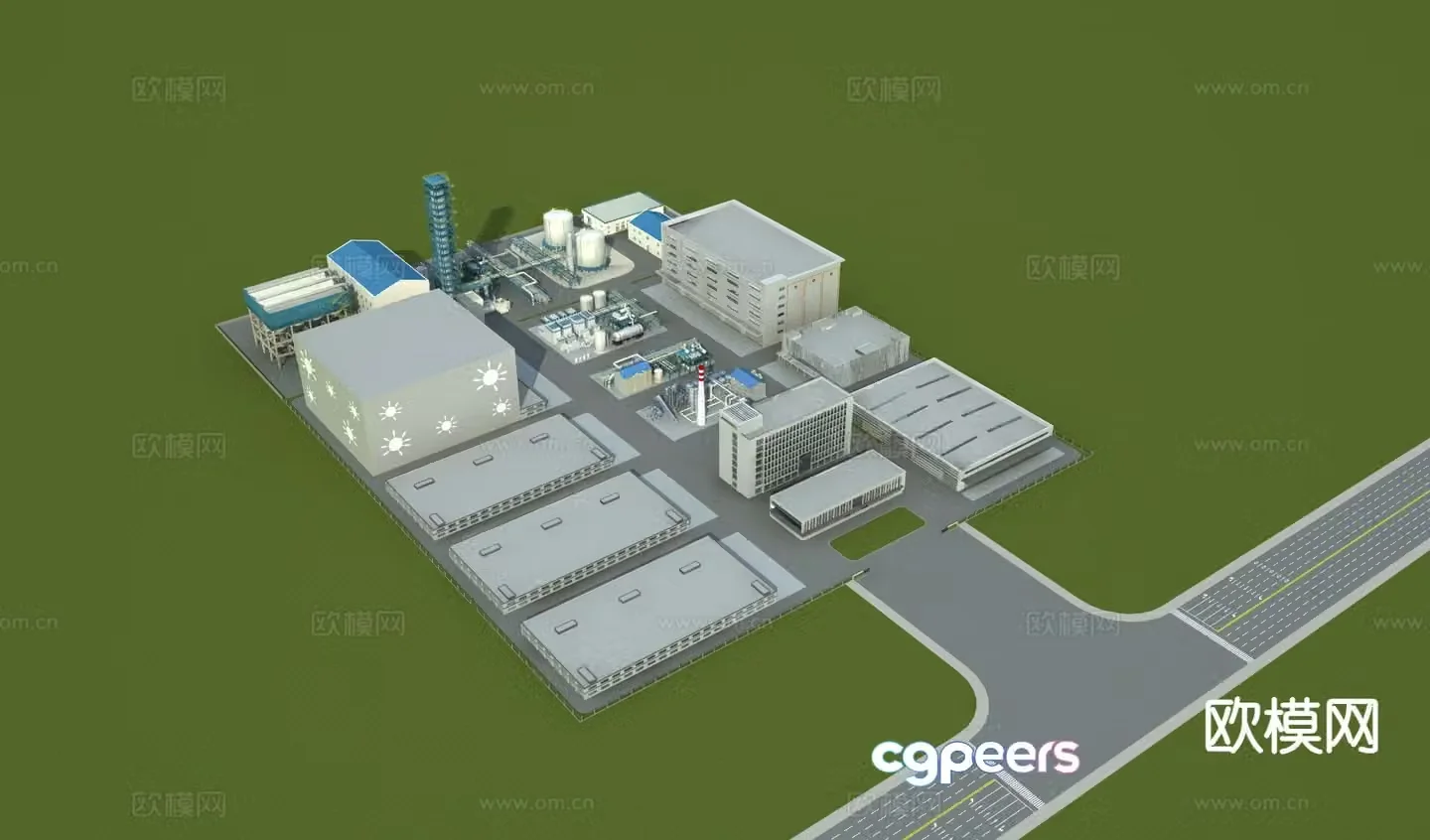 Factory Aerial View 3D Model of Factory Building