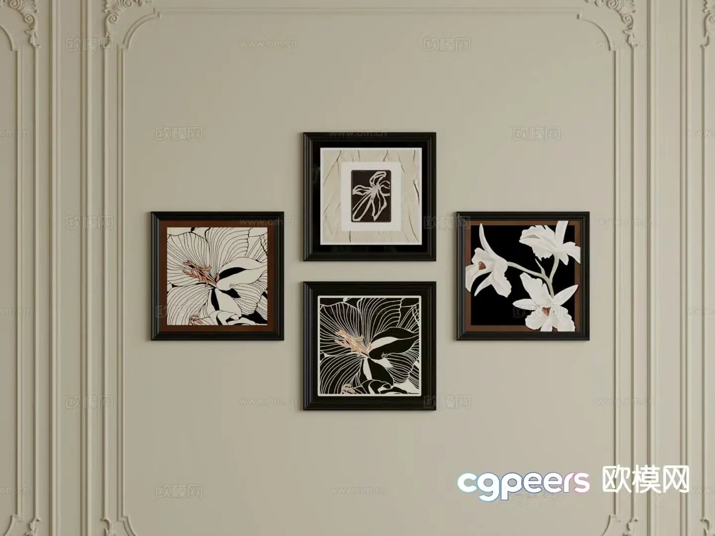 Medieval style decorative painting retro hanging painting 3d model