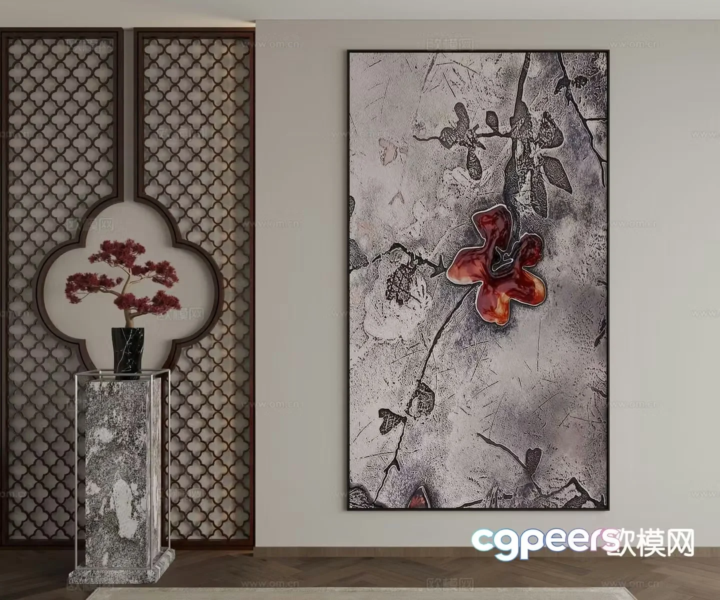 New Chinese style decorative painting texture painting hanging painting 3D model