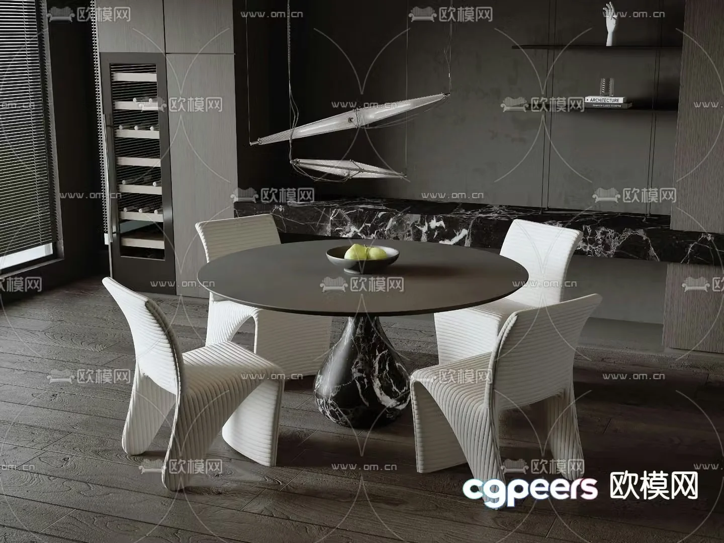 Modern dining table and chairs 3d model