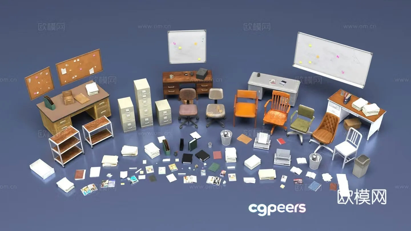 Office furniture items 3d model