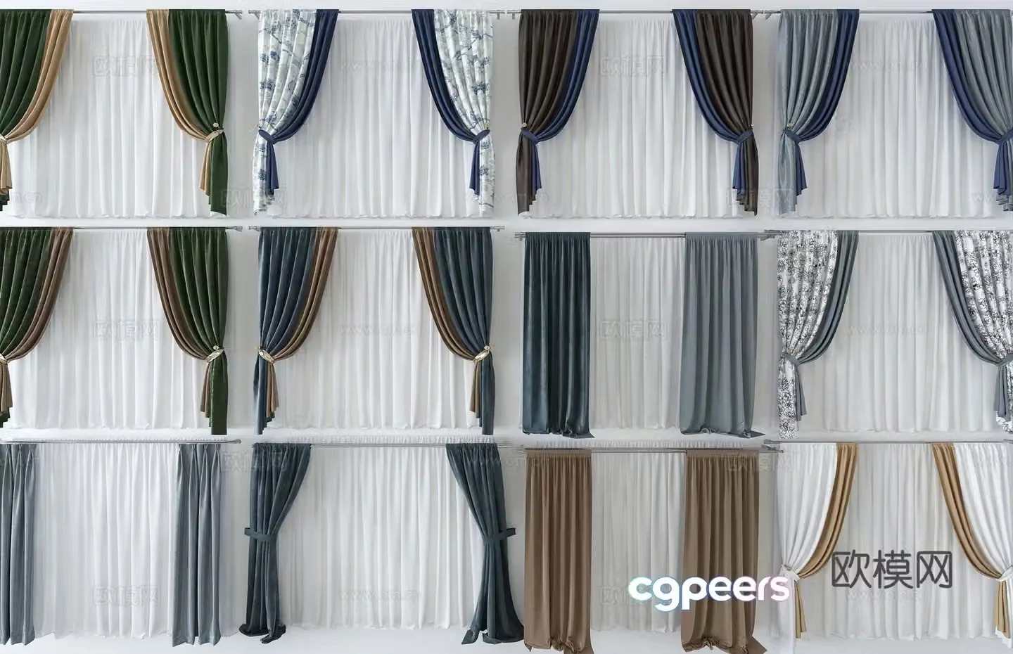 Modern fabric curtain gauze curtain 3d model
