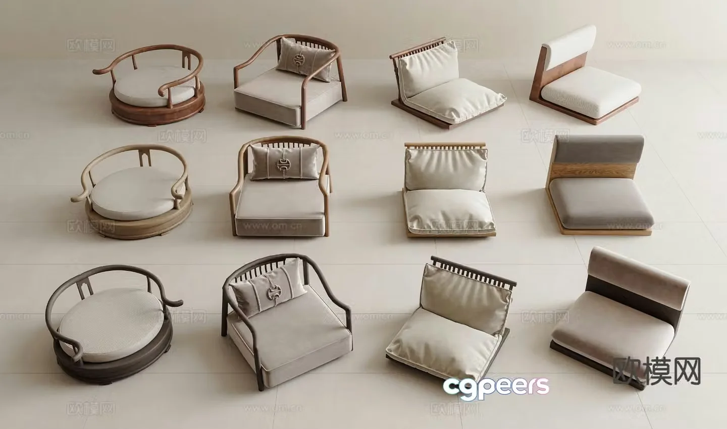 New Chinese style cushion cushion tea stool tea chair 3d model