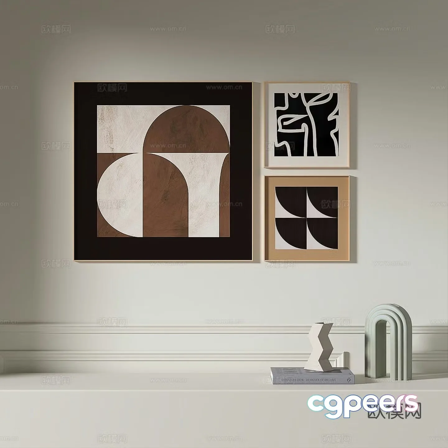 Modern retro medieval simple abstract light luxury decorative painting 3d model