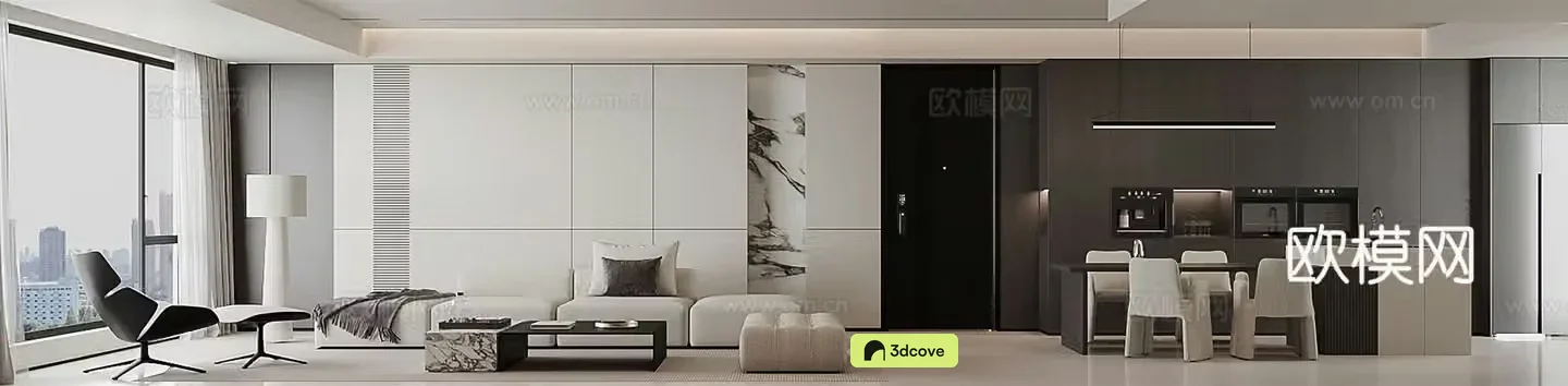 Modern minimalist living and dining room