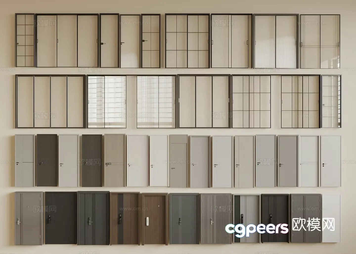 Modern flat door entry door security door password door sliding door glass door 3d model