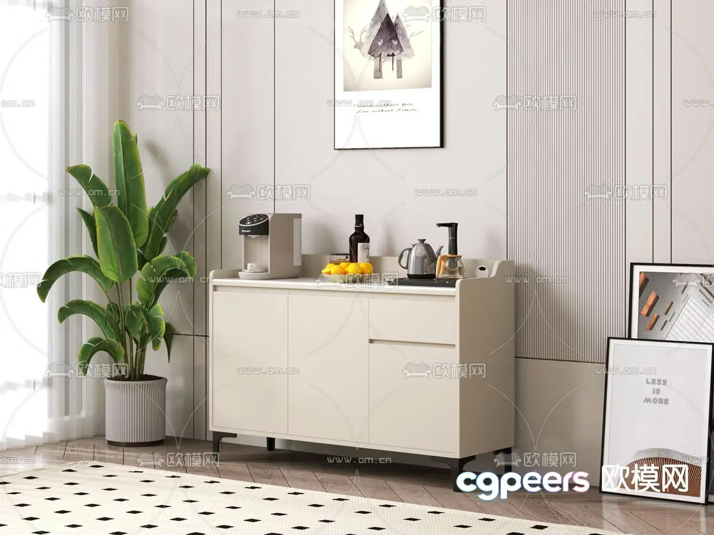 Cream style sideboard 3d model