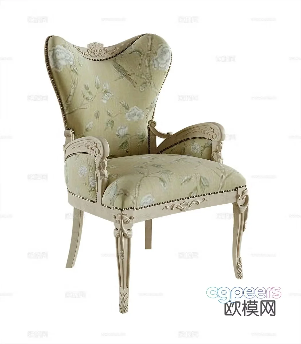 French printed fabric chair dining chair book chair leisure chair 3D model