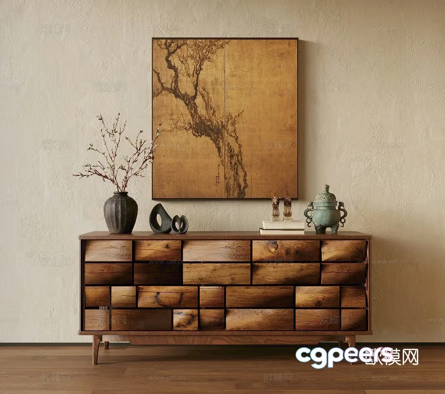 Entrance cabinet French retro style view cabinet hanging painting ornaments Entrance cabinet 3D model
