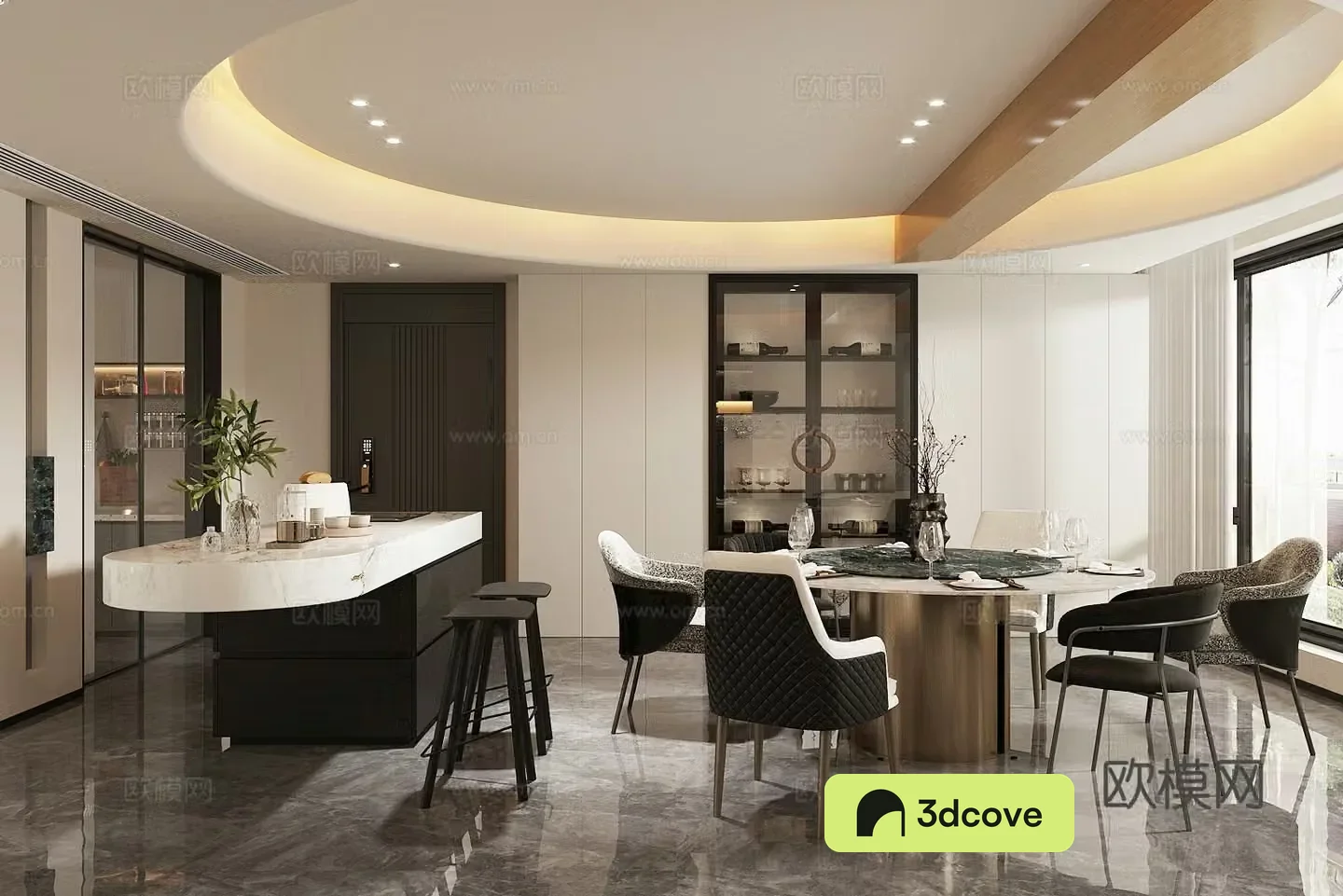 Modern home restaurant Island restaurant Round table restaurant Open restaurant Own light restaurant Light