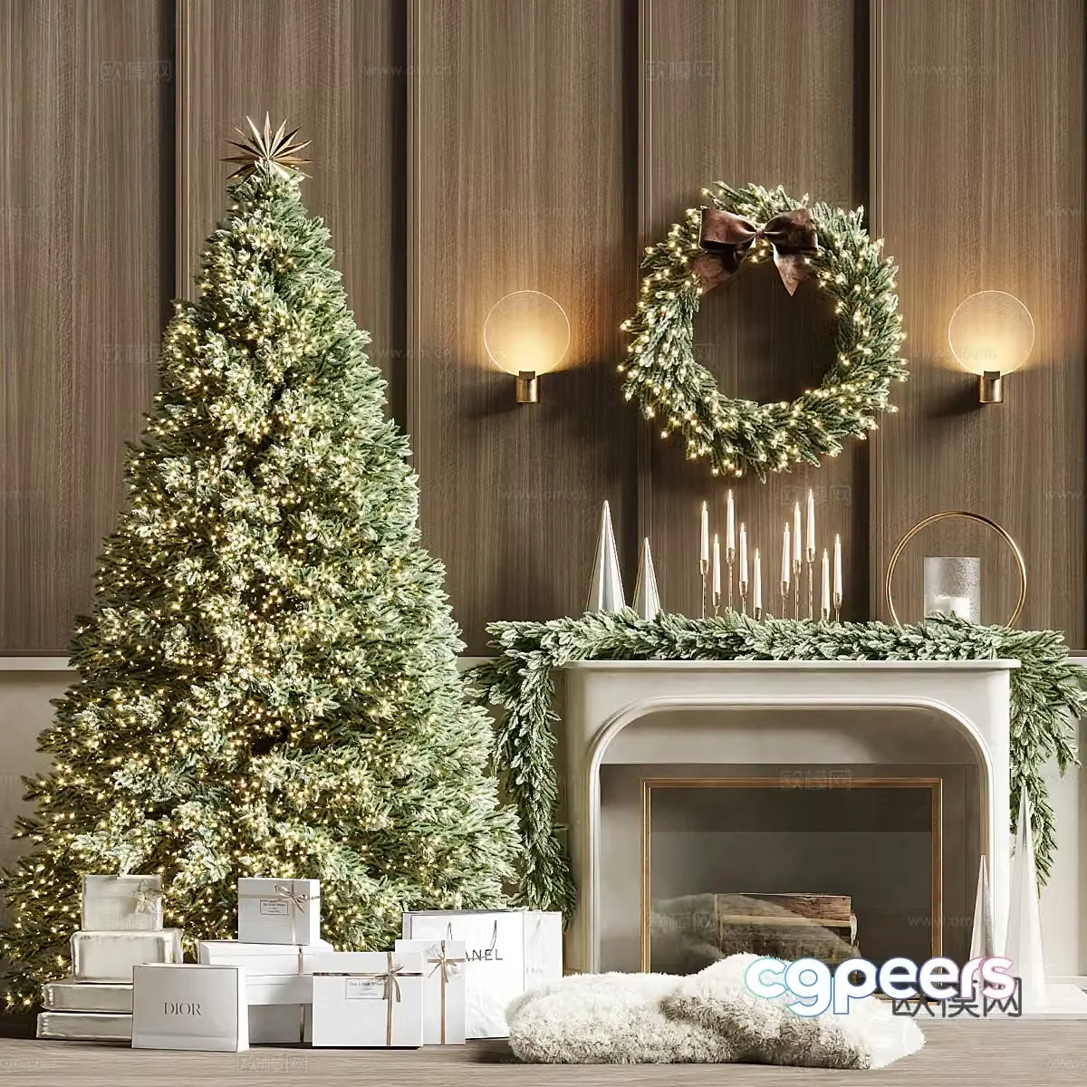 Beauty Christmas tree holiday supplies holiday ornaments gift box gift box American fireplace festival 3d model