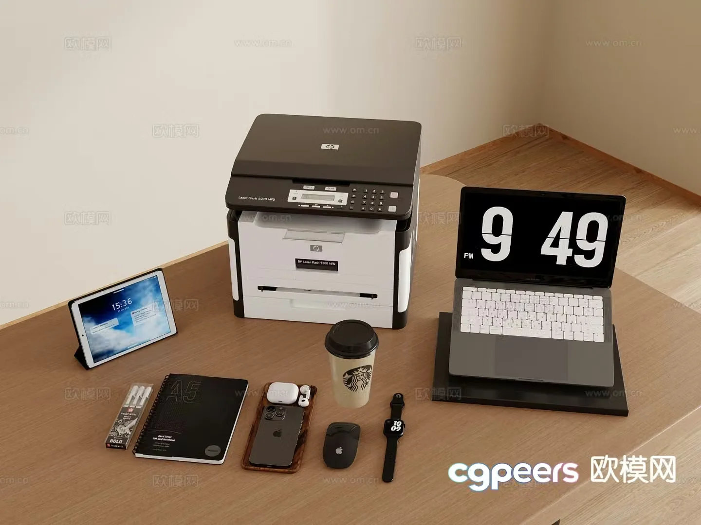 modern printer laptop tablet 3d model