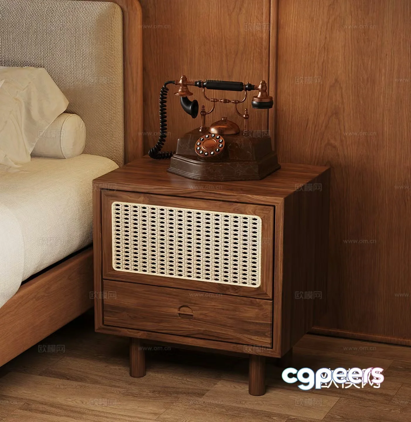 Wasabi Middle-aged Bedside Table French retro phone 3D model
