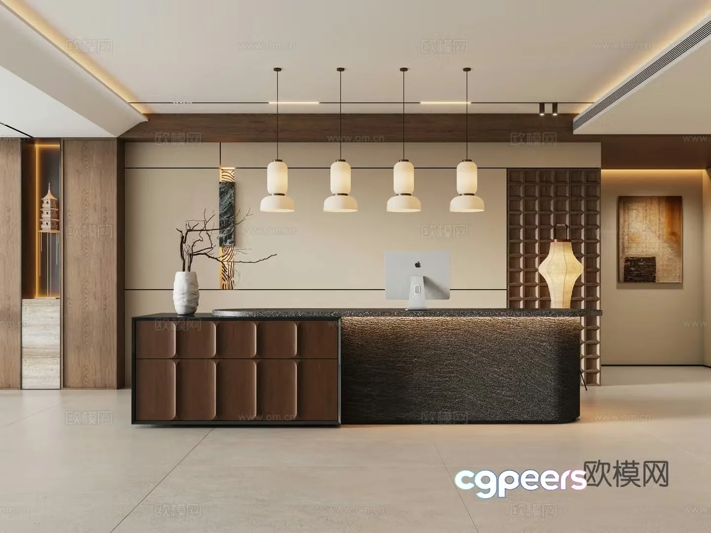 3D model of the front desk of Middle Anti -Fengfeng Hotel