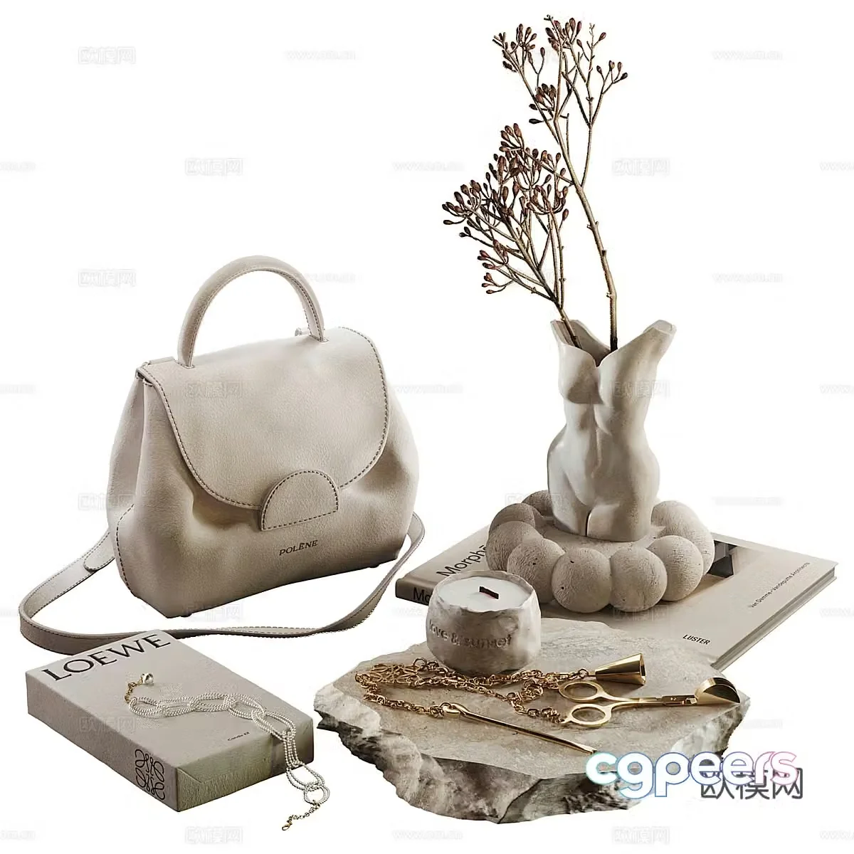 Wasabi ornaments B&B ornaments Bed and Bedroom ornaments Dining table ornaments Hall ornaments Leather bag Book 3D model