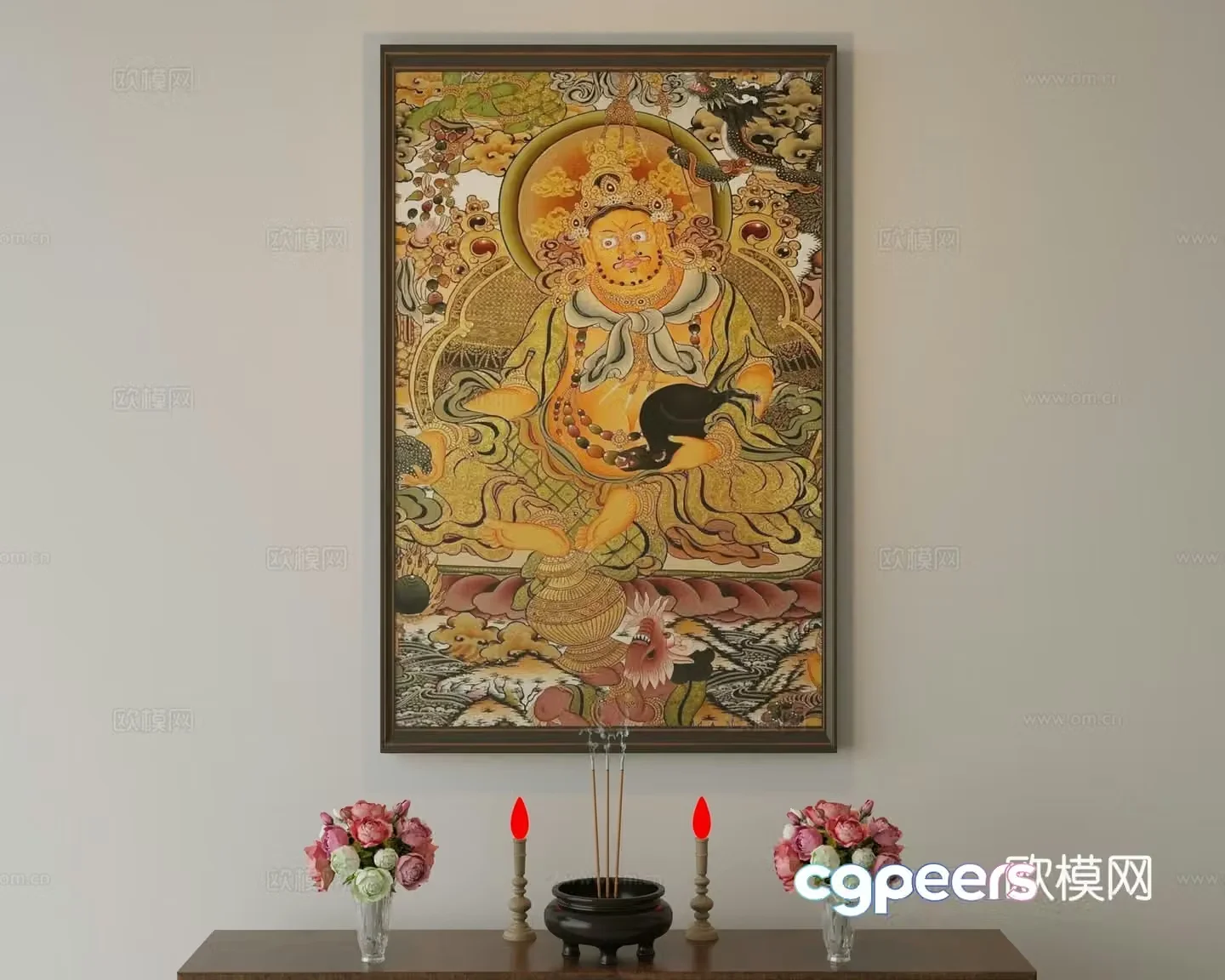 Tibetan Thangka Yellow God of Wealth Hanging Painting 3D Model
