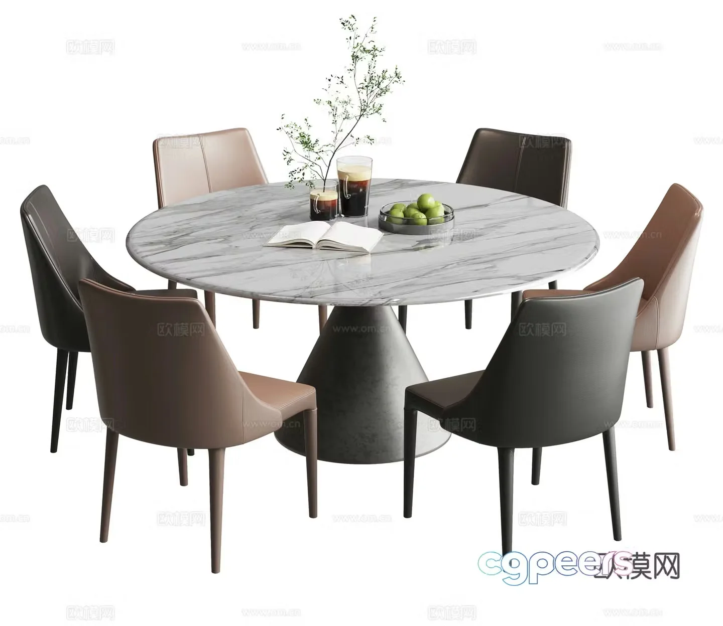 Modern dining table and chair combination 3D model