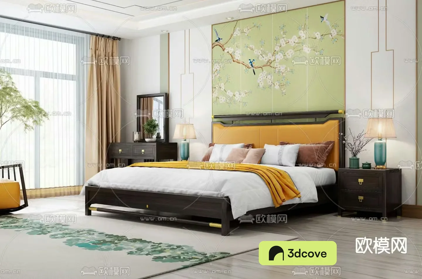 Chinese double bed solid wood bed