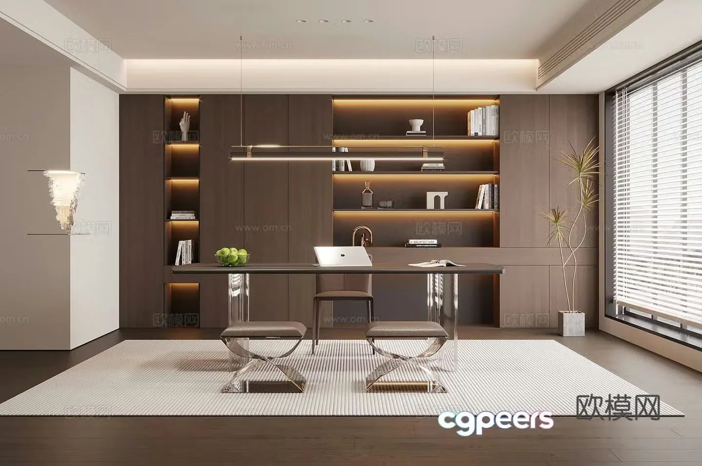 Italian study bookcase desk and chair office desk and chair 3d model