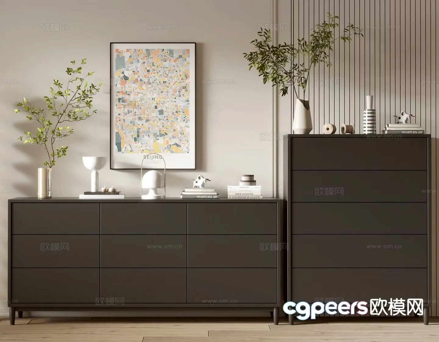 Modern black cabinet whole cabinet chest of drawers 3d model