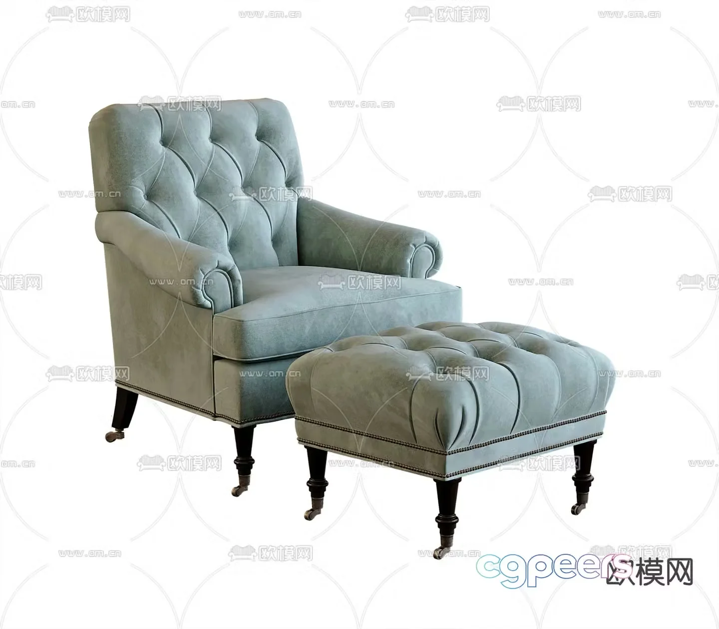 American sofa chair leisure chair footrest 3d model