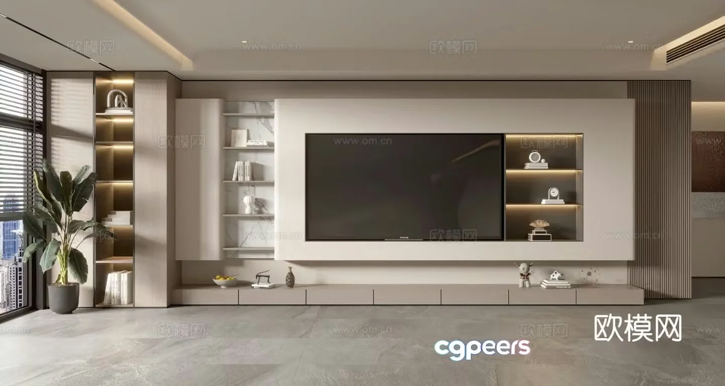 Modern TV background wall full wall TV cabinet 3d model